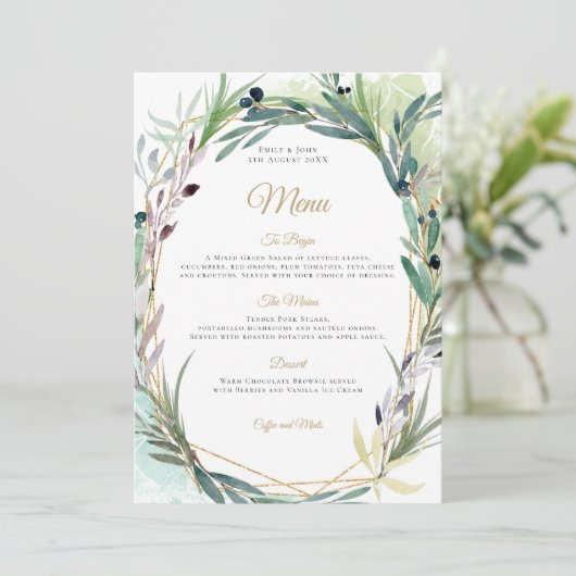 水彩オリーブ葉の幾何学模様結婚枠 メニュー (スタンド正面)