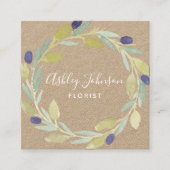 水彩オリーブ葉リースホワイトタイプクラフト スクエア名刺 (正面)