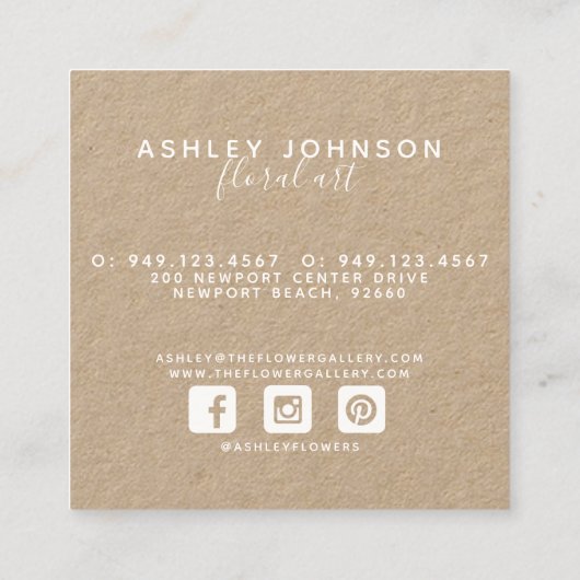 水彩オリーブ葉リースホワイトタイプクラフト スクエア名刺 (裏面)