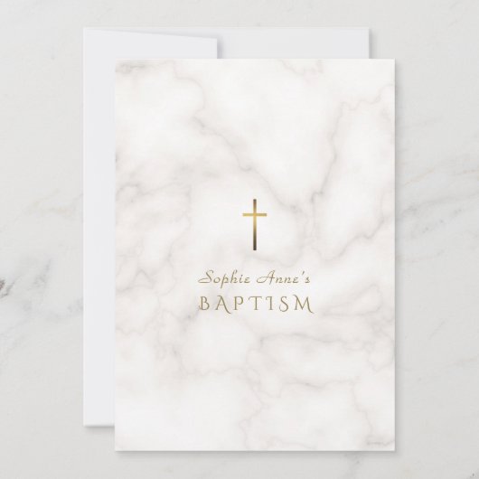 水彩オリーブ離れ大理石バプテスマ 招待状 (裏面)