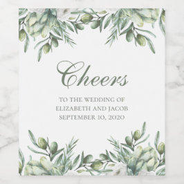 水彩オリーブ。夏のフローライタリアン結婚の ワインラベル