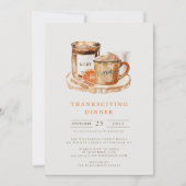 水彩オレンジかぼちゃラテ＆キャンドル 感謝祭 招待状 (正面)