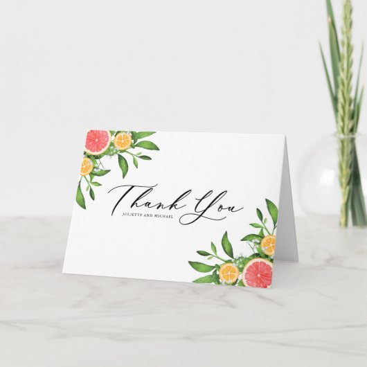 水彩オレンジとグレープフルーツの花束 サンキューカード (正面)