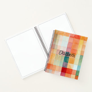 水彩オレンジとティール（緑がかった色）格子状 ノートブック