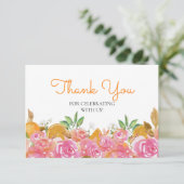 水彩オレンジとピンクのフローラありがとう カード (スタンド正面)