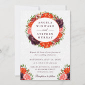 水彩オレンジとブラウンリース結婚ズ 招待状 (正面)