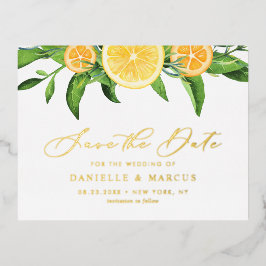 水彩オレンジとレモン夏 箔招待状ポストカード