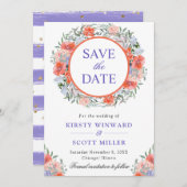 水彩オレンジと紫のリース結婚ズ セーブザデート (正面/裏面)