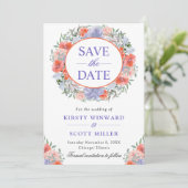 水彩オレンジと紫のリース結婚ズ セーブザデート (スタンド正面)