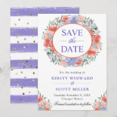 水彩オレンジと紫のリース結婚ズ セーブザデート (正面/裏面)