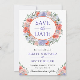 水彩オレンジと紫のリース結婚ズ セーブザデート