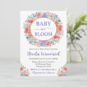 水彩オレンジと紫のリース赤ちゃんシャワー 招待状 (スタンド正面)