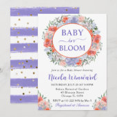 水彩オレンジと紫のリース赤ちゃんシャワー 招待状 (正面/裏面)