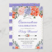 水彩オレンジと紫の花キンセアニェラ 招待状 (正面/裏面)