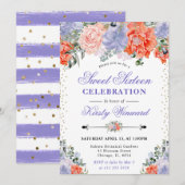 水彩オレンジと紫の花甘16 招待状 (正面/裏面)