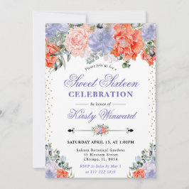 水彩オレンジと紫の花甘16 招待状