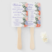 水彩オレンジと紫の花結婚の ハンドファン (正面&裏面)