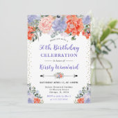 水彩オレンジと紫の花50誕生日 招待状 (スタンド正面)