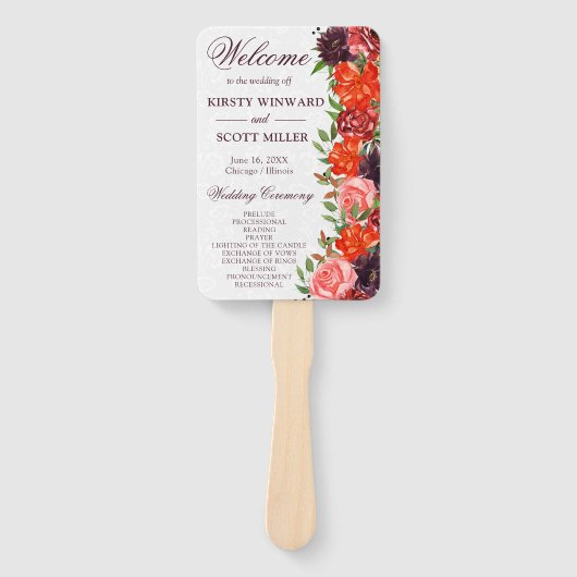 水彩オレンジと茶色の秋結婚の花 ハンドファン (正面)