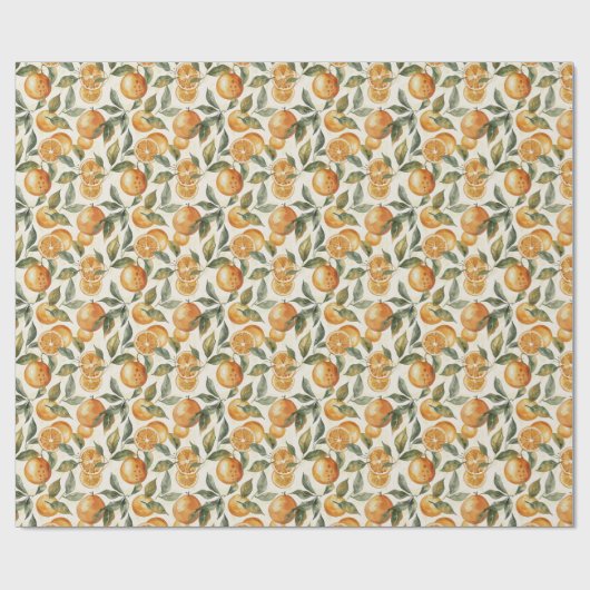 水彩オレンジと葉のシームレスなパターン ラッピングペーパー (フラット)