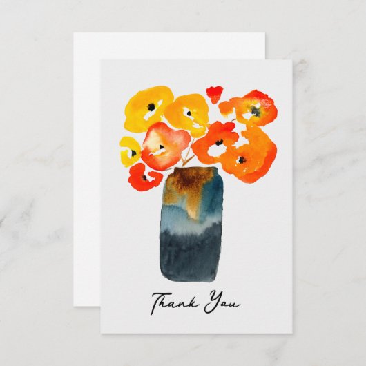 水彩オレンジと赤いポピー ノートカード (正面/裏面)