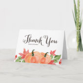 水彩オレンジのカボチャとマップルの葉 サンキューカード (正面)