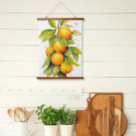 水彩オレンジのタペストリーのスクロールアート 吊り下げ型タペストリー