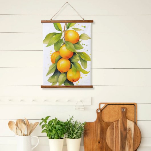 水彩オレンジのタペストリーのスクロールアート 吊り下げ型タペストリー