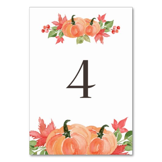 水彩オレンジのトンネルと紅葉のスワッグ テーブル4 テーブルナンバー (正面)