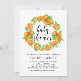 水彩オレンジのフルーツリース 夏のベビーシャワー 招待状