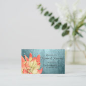 水彩オレンジの先端がついた鮮やかな青緑色の受付 エンクロージャーカード (スタンド正面)