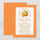 水彩オレンジの小さなキュートなゴールドフレームシャワー 招待状 (正面/裏面)
