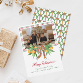 水彩オレンジの格子柄ボーガーランド写真 シーズンカード