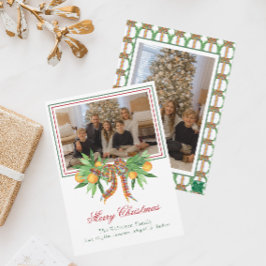 水彩オレンジの格子柄ボーガーランド写真 シーズンカード