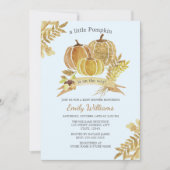 水彩オレンジの秋のブルー ベイビーシャワーのカード 招待状 (正面)