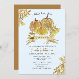 水彩オレンジの秋のブルー ベイビーシャワーのカード 招待状