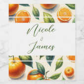 水彩オレンジの葉のウェディング ワインラベル (シングルラベル)