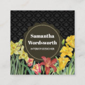 水彩オレンジイエロー春の花ダマスク スクエア名刺 (正面)