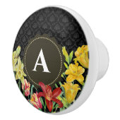 水彩オレンジイエロー春の花ダマスク セラミックノブ (右)