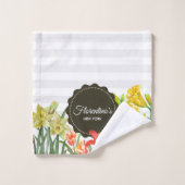 水彩オレンジイエロー春の花 バスタオルセット (ウォッシュタオル)