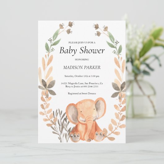 水彩オレンジエレファント 招待状 (スタンド正面)