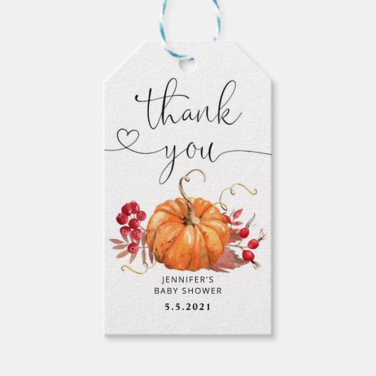 水彩オレンジカボチャ秋感謝していユーラベル ギフトタグ (正面)