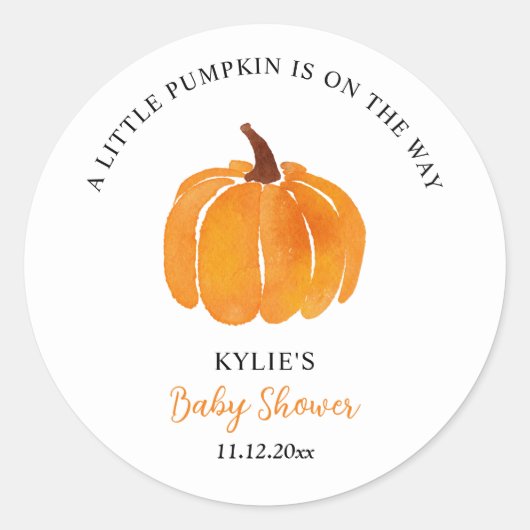 水彩オレンジカボチャ赤ちゃんシャワー ラウンドシール (正面)