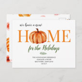 水彩オレンジカボチャ，引っ越した新しい家  案内ポストカード (正面/裏面)