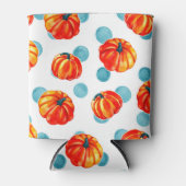 水彩オレンジカボンプキンズブルー水玉模様 缶クーラー (正面)