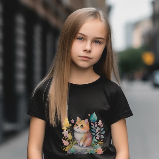 水彩オレンジキャット（花つき） Tシャツ