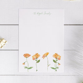 水彩オレンジケシ文房具パーソナライズされた具 ノートカード