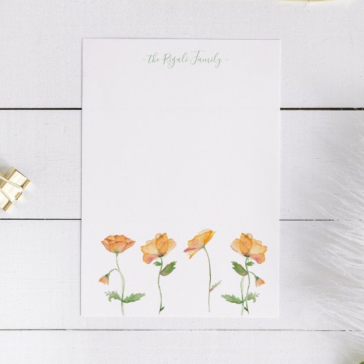 水彩オレンジケシ文房具パーソナライズされた具 ノートカード