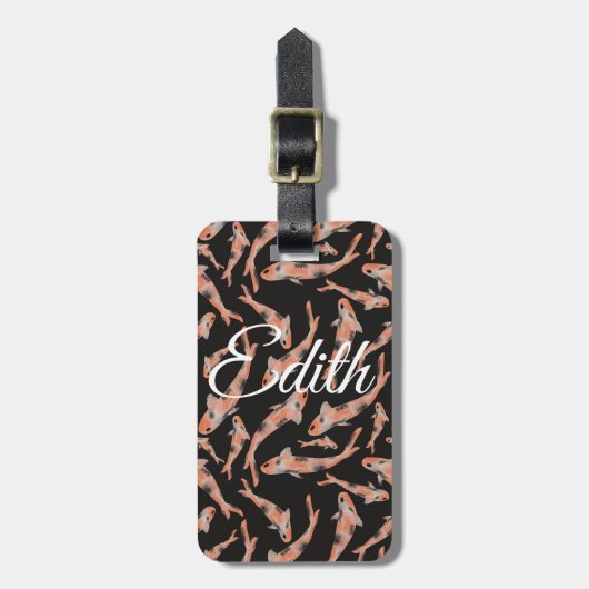 水彩オレンジコイフィッシュブラックパーソナライズされた ラゲッジタグ (正面縦)