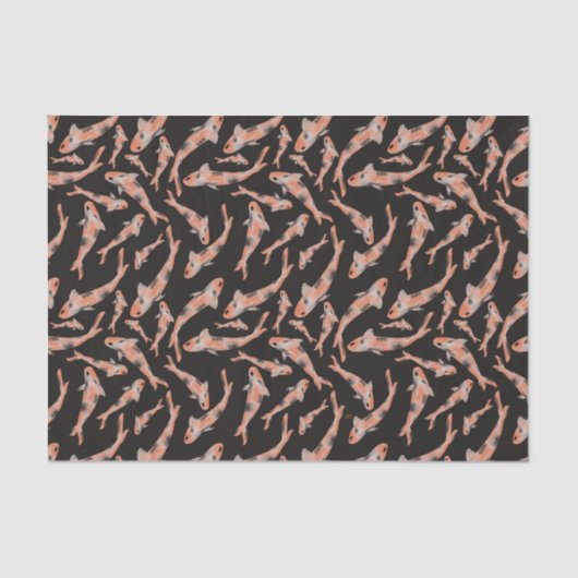 水彩オレンジコイブラックフィッシュパターン 薄葉紙 (正面)